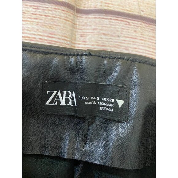 Zara Women's Black Faux Leather High Waist Classic Pants - Small - Picture 9 of 10